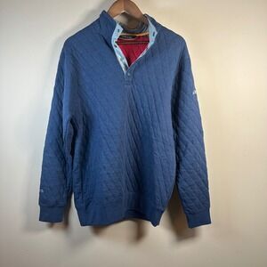 Orvis Artera Quilted‎ Pullover Mens Small Blue Snap Mock Neck Sweatshirt